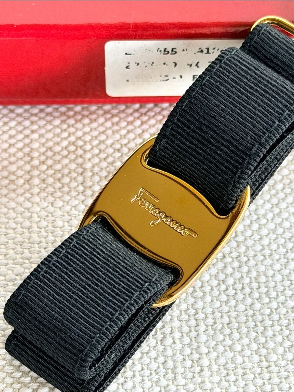 SALVATORE FERRAGAMO Vara Bow Black Gold Keychain Bag Charm w/ Box